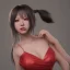 Placeholder: Atriz hitomi Tanaka sozinha, vestido vermelho, rosto muito detalhado, rosto realista, perfil, realista, efeito névoa, particulas