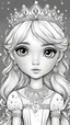 Placeholder: black and white, ((white background,)) coloring drawing page, for kids, line art, beautiful cute princess, with cute hair and eyes, crystals and diamond, sparkles background,