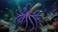 Placeholder: animals creatures, plants from subanautica from deep sea, leviathan's a lot of sea plants very deep, beautiful, river of magma, green and blue, dark purple