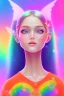 Placeholder: smiling girl, cute, beautiful, long hair, rainbows, fairy wings, light pastel colors, bright