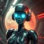 Placeholder: a retro-futuristic feminine android, space age, dystopia, stylised, digital art, 3d render