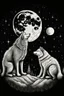 Placeholder: a lost cat and a wolf howling at the moon