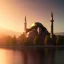 Placeholder: Sultanahmet standing back to back under sky, landscape lake, sunset, illustration concept art anime