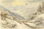 Placeholder: landscape with a path with bushes and trees, in the background picturesque mountains, winter scene with snow and sun, line art, and watercolor, by Anton Pieck, by Otto Riet, by Hugo Pratt, flowers, clouds, watercolor, drawing, pen, [ink color], colored, intricate detailed highly detailed digital painting ultra reallistic fantasy very attractive beautiful award winning photograph 4K 3D colourful Started from image: