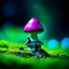 Placeholder: "Close up of a wonderful tiny Mushroom Tower home. green and magenta with bright white, deep black and contrasting tones of gray. Illuminated bioluminescent forest. Professional painter, master at composition. small but detailed. broken, blurred background, voluminous lighting"