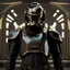 Placeholder: star wars bald male corellian pilot wearing gunmetal grey and black first order armored TIE pilot flightsuit and helmet with gold trim inside the jedi temple, centered head and shoulders portrait, hyperdetailed, dynamic lighting, hyperdetailed background, 8k resolution, volumetric lighting, light skin, fully symmetric details