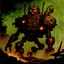 Placeholder: 90's TCG art retro fantasy art of scrap robot monster post apocalyptic