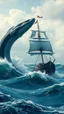 Placeholder: A giant Anaconda attacking a bigger than a sailing ship in the ocean among the wave