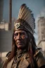 Placeholder: city magic steampunk, brutal native american chief ,apocalypse set , dark sorrow,