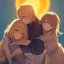 Placeholder: Clear Focus, High resolution, 2 girls hugging, the two girls is a human version of sun and moon, sun if happy and moon is sad, sun in the background