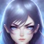 Placeholder: crystal blue eyes, and dark pink hair, teardrop shaped eyebrows, woman, angry expression, anime style, pointy ears