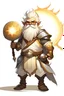 Placeholder: dnd character art of cleric of light, short and stocky, Gnome, Wearing a Circlet over his head, Holding a large shield shaped like a sun, wielding a small mace, Short white beard, Short hair, wearing tinkerers glasses,