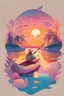 Placeholder: (a man fishing in kayak in a river with a sunset background back view and a fish jumping),t shirt design, in the style of Studio Ghibli, smiling,charming,pastel tetradic colours, 3D vector art, cute and quirky, fantasy art, watercolor effect, bokeh, Adobe Illustrator, hand-drawn, digital painting, low-poly, soft lighting, bird's-eye view, isometric style, retro aesthetic, focused on the character, 4K resolution, photorealistic rendering, using Cinema 4D