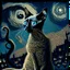 Placeholder: Starry night and Siamese cat, digital painting, fantasy, illustration, hyperdetailed, high definition, crisp quality, horror, dark, surreal, Weird, Tim Burton, creepy, Graphic novel, maximalist, Dr. Seuss, haunting, bizarre, frightening, Terry Gilliam, vintage, illustration