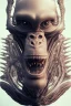 Placeholder: ape alien, head,8 eyes, evil, 8k, with hairs, finely detailed, photo realistic, HR Giger style