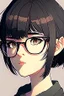 Placeholder: a close up of a person wearing glasses, kpop amino, flat icon, girl wearing round glasses, short black hair with bangs, dora the explorer as real girl, style of hajime isayama, profile picture 1024px, small round face, short bob hair, twitter pfp, photo of the girl, !!wearing modern glasses!!, || very anime