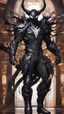 Placeholder: Rainhard suit mix with venom symbiote in solo leveling shadow artstyle, rainhard armor, demon lord them, intricate details, highly detailed, high details