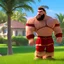 Placeholder: Roman Reigns as Zangief, sitting in a lawn chair in suburbia