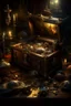 Placeholder: Bosch nightmares painting style treasure pirates box of jewelry ,intricate insanely , ,candles with flames in the middle ,detailed octane render trending on artstation, 8k artistic photography, photorealistic concept art, soft natural volumetric cinematic perfect light, chiaroscuro, award-winning photograph, masterpiece, oil on canvas, Raphael, Caravaggio, Greg Rutkowski, people, beksinski, Giger