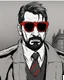 Placeholder: a young man with big muscles who looks like hans gruber wearing a heavy coat and red sunglasses staring with an irritated look on his face