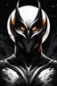 Placeholder: Owlman, comic style artwork, dark black, Orange and white, calm