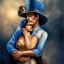 Placeholder: Handsome man holding a crying beautiful lady, steampunk, realistic, intricate, insanely detailed,tears, Catherine Abel style, blue eyes, sunlit, acrylic art