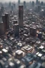 Placeholder: aerial view photo of a city that is made up from electronic components such as capacitors and microchips