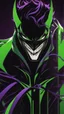 Placeholder: A very close picture to Mix between the joker and venom symbiote in solo leveling shadow art style with neon green details