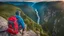 Placeholder: photo from falls down the mountain a human figure with a backpack falls from a high cliff into the abyss, detalied, Professional photography, natural lighting, canon lens, shot on dslr 64 megapixels ,sharp focus