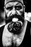 Placeholder: close up photography, dirty burly chubby Italian strong 48 years old homeless man, spitting milk from mouth, dripping on the beard, with dirty tank top, emotional eyes, manly chest, photo, Canon EOS, lens 35mm, natural lights, 8K, in the morning