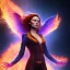 Placeholder: Dark Phoenix, X-Men , Jean Gray. hyperfantastic,hyperscifi,unreal engine.best colours,deep purple . fire theme .blue neon smoke.cinamatic,full cinematic lights.beautiful body details,beautiful face details,8k,