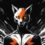 Placeholder: Foxman, comic style artwork, dark black, Orange and white, calm