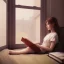 Placeholder: Study girl read a book in by the window, movie, real photo realistic, unreal engine, cinematic lighting --ar 1:1 creative