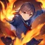 Placeholder: Clear focus,High resolution, Girl wearing a sailor uniform, Kicking pose, fire around her, straight face