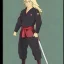 Placeholder: blond ninja man with katana in black suit