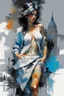 Placeholder: a anime painting: nake woman , gray-black-white-blue colors New York. Willem Haenraets artistic style, Derek Gores, Highly Detailed, Afremov, colorful in Kal Gajoum style