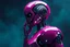 Placeholder: Hyper-realistic 3D surreal digital painting of a magenta humanoid droid mechanic, highly detailed mechanical body with intricate joints and polished metallic surfaces, elegant futuristic design, diamond-like crystalline accents embedded in the armor, standing in a rich deep teal atmospheric background, cinematic lighting, soft volumetric glow, shallow depth of field, dreamlike surreal composition, ultra-detailed textures, physically based rendering, high-end concept art style, perfect anatomy an