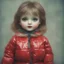 Placeholder: Annabelle doll, red, autochrome, plastic puffy jacket