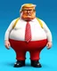 Placeholder: A 3D character image of a fat Donald Trump wearing specks and shorts, a little angry.