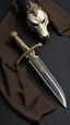 Placeholder: Small dagger with an ivory hilt carved with a wolfs head, hyperrealistic dark fantasy