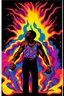 Placeholder: 70s Black light poster design in the style of George Goode, featured “a black man rais[ing] his unshackled fist while the background bursts with fluorescent yellow flame.” neon fluorescent glow, psychedelic, bright, shimmering, fluorescent colors pop and sizzle, mystique, cosmic