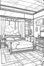 Placeholder: Outline art, simpl House interior design, bedroom, cartoon style, thick lines, low details, --ar 9:11