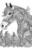 Placeholder: create a 2d black outline, "horse coloring book for girls", coloring page, low details design, black contour, coloring page design, simple background, colorful , card style, coloring page for girls, white background, sketch style