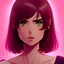 Placeholder: crystal clear blue eyes, and dark pink hair, dot eyebrows, woman, angry expression, pointy ears, long hair