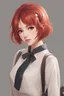Placeholder: masterpiece, best quality, 1girl, red hair, very short hair, petite , flat chest, , head tilt, detailed style