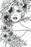 Placeholder: hyper detailed, black and white, thick line, coloring book illustration, lineart, stunningly beautiful woman in flowers