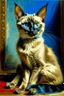 Placeholder: Portrait of a sitting up Siamese cat by Louis wain