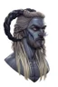 Placeholder: A tieffelin with blue skin and white Dreadlock hair. His pupil-less eyes are green. He wears a small beard.