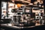 Placeholder: a photo of an Express Espresso Machine backlit in a café with a narrow aspect ratio