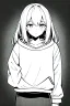 Placeholder: thoughtful girl in a loose sweatshirt, line arts, greyscale,